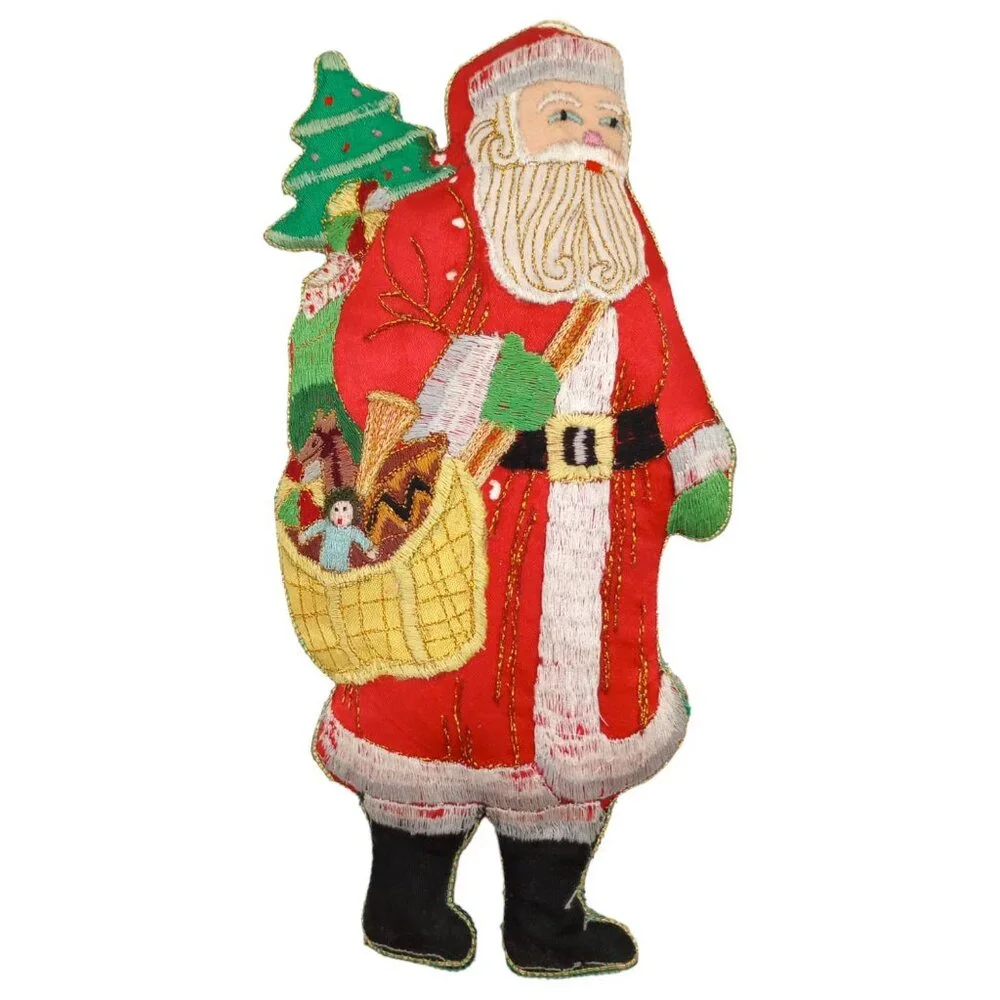 Vtg‎ Embroidered Holiday Christmas Ornament Gold Threads Lot 6 Santa Angel Bell